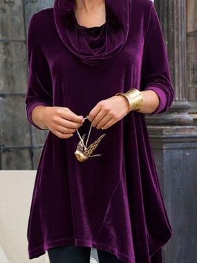 Soft Surroundings Velvet Cowl Neck Tunic Asymmetrical Hem Purple 1X